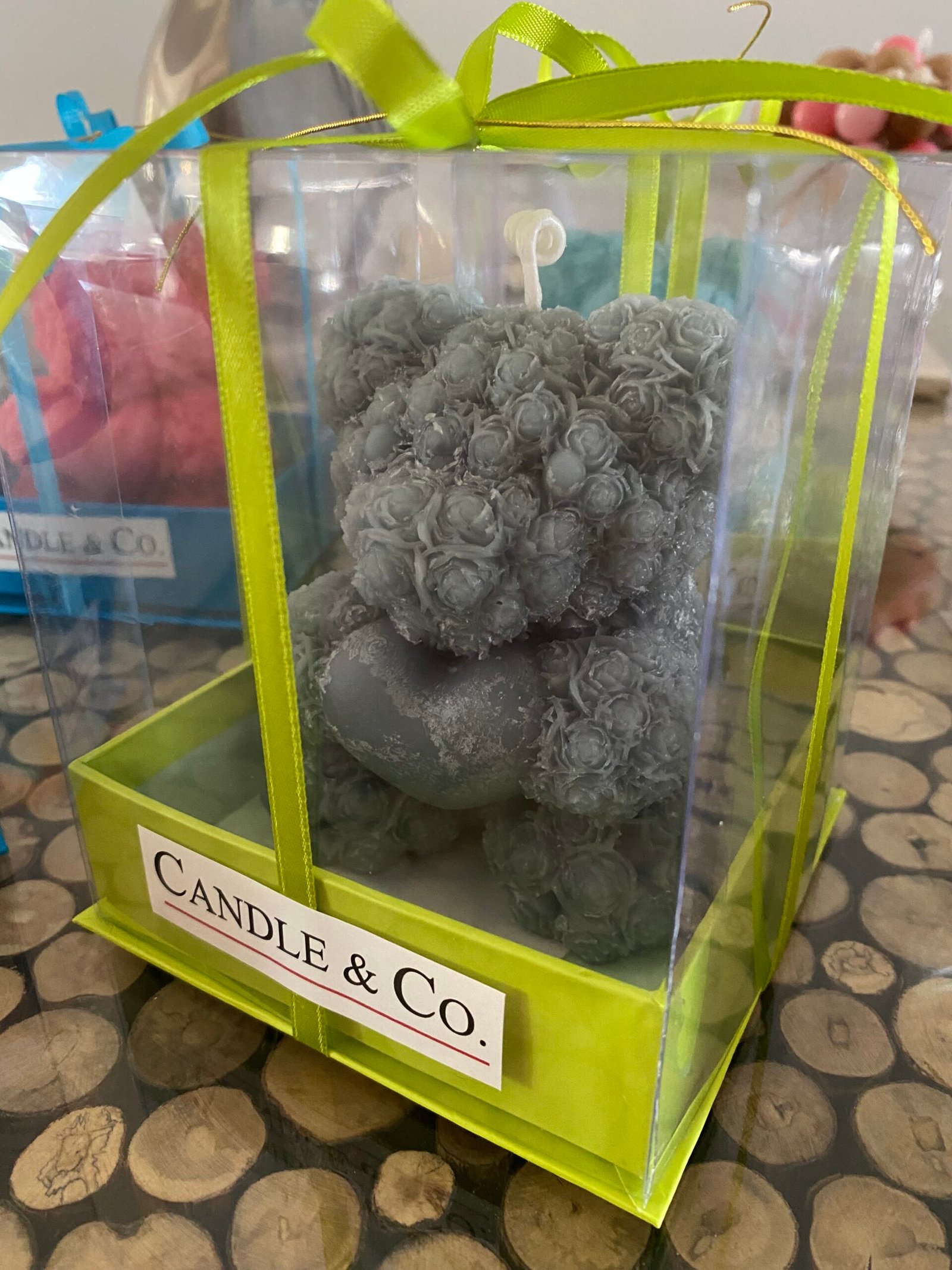 Grey Rose Teddy bear candle